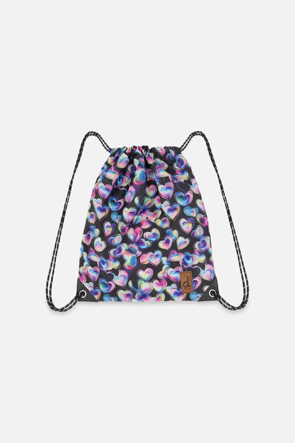 Sac à cordon noir imprimé cœurs - Deux Par Deux