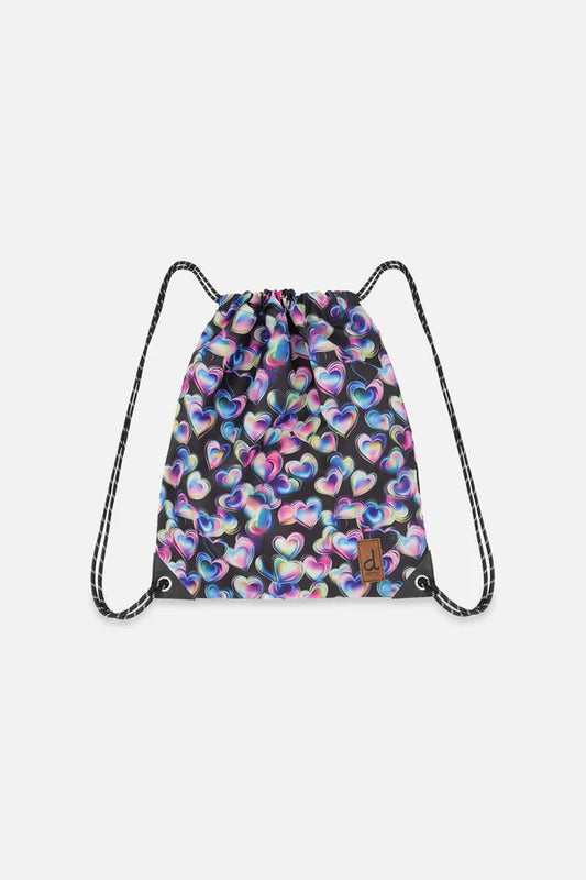 Sac à cordon noir imprimé cœurs - Deux Par Deux