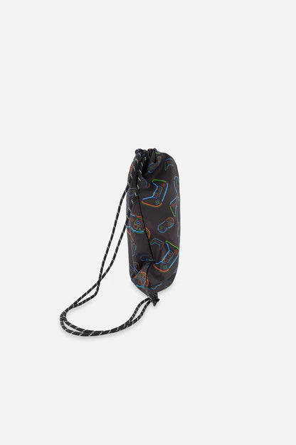 Sac à cordon noir imprimé manettes - Deux Par Deux