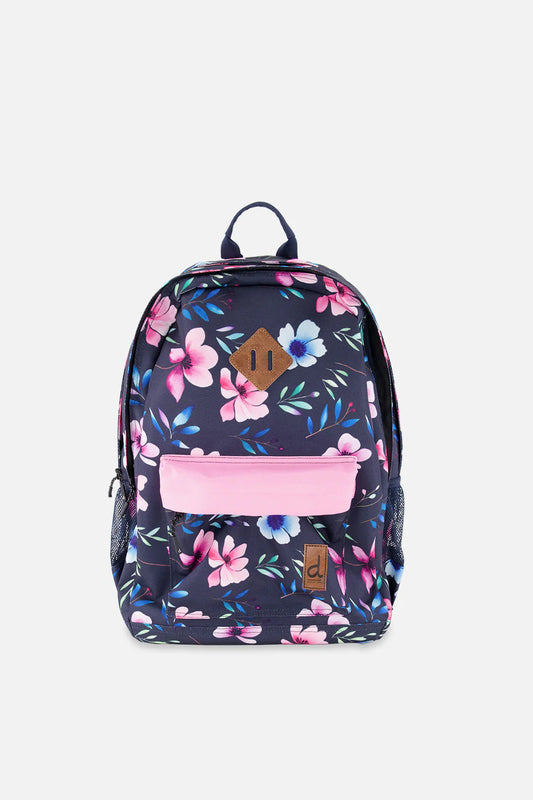 Sac à dos bleu imprimé fleurs - Deux Par Deux