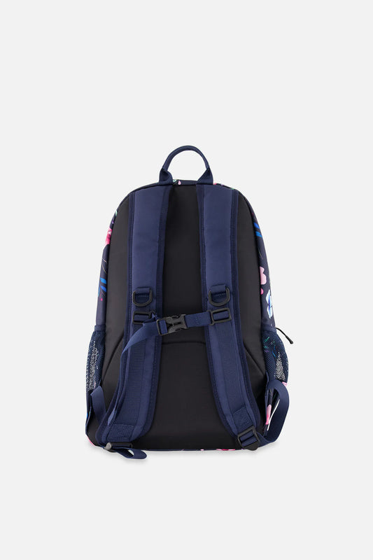 Sac à dos bleu imprimé fleurs - Deux Par Deux