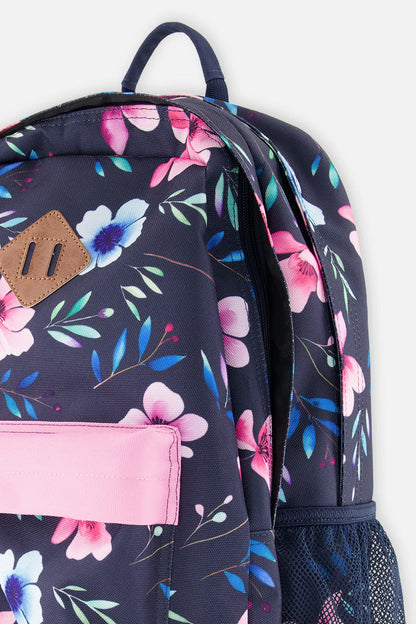 Sac à dos bleu imprimé fleurs - Deux Par Deux