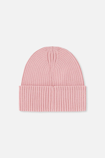 Tuque Mi-Saison - Deux Par Deux rose en tricot côtelé pour enfant, matière douce, vue de face sur fond clair.