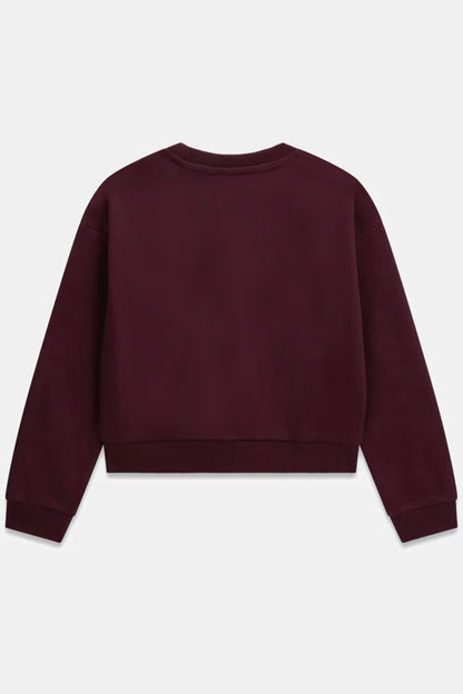 Chandail - Guess en molleton bordeaux uni, style coupe droite, manches longues, vue de dos, pour enfant.