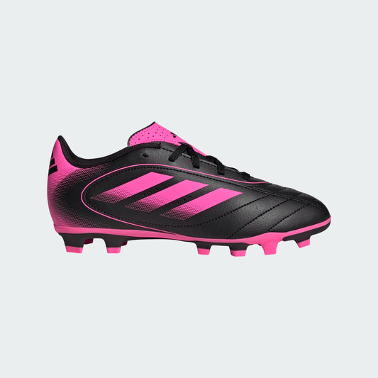 Chaussures de soccer Goletto IX FG - Adidas noir et rose pour enfant, vue de profil gauche sur fond gris clair