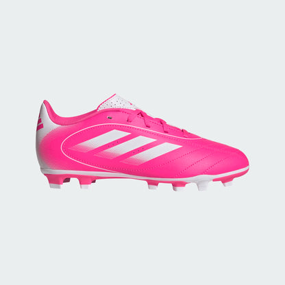 Chaussures de soccer Goletto IX FG - Adidas, coloris rose vif et blanc, style sportif avec semelle pour terrain ferme, vue latérale droite.