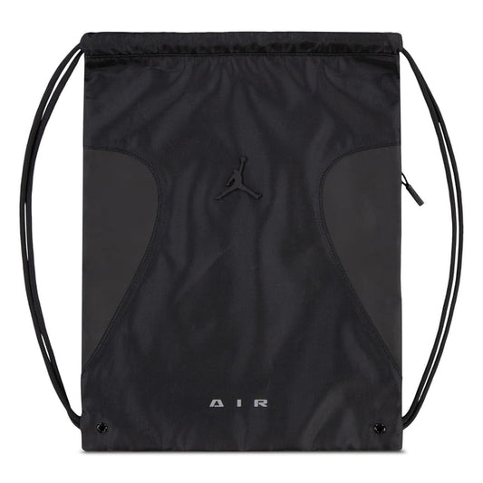 Sac à cordons - Jordan noir en textile synthétique avec logo central et inscription AIR en bas, vue de face.