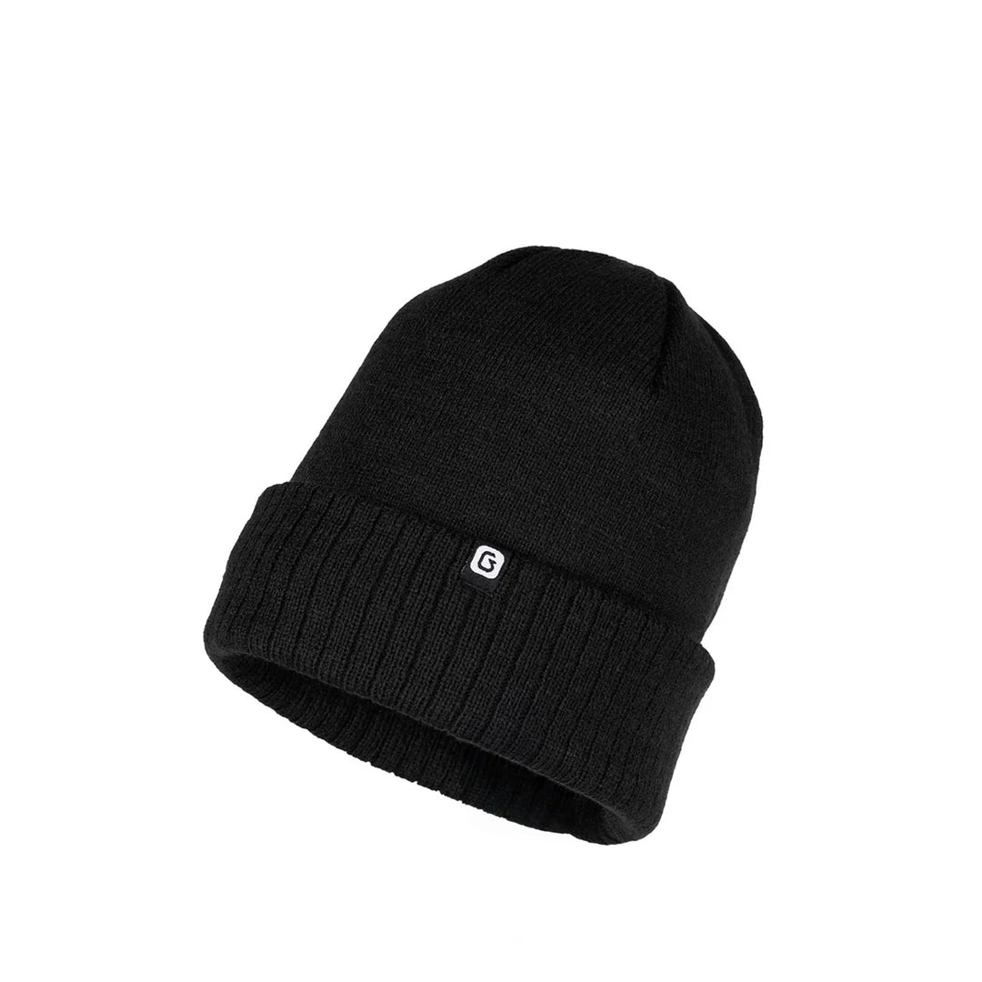 Tuque d'hiver Journey - Gusti noire en tricot à revers côtelé pour enfant vue de face