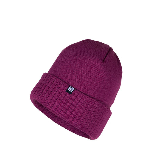 Tuque d'hiver Journey - Gusti bordeaux en maille tricotée avec revers côtelé, vue de face