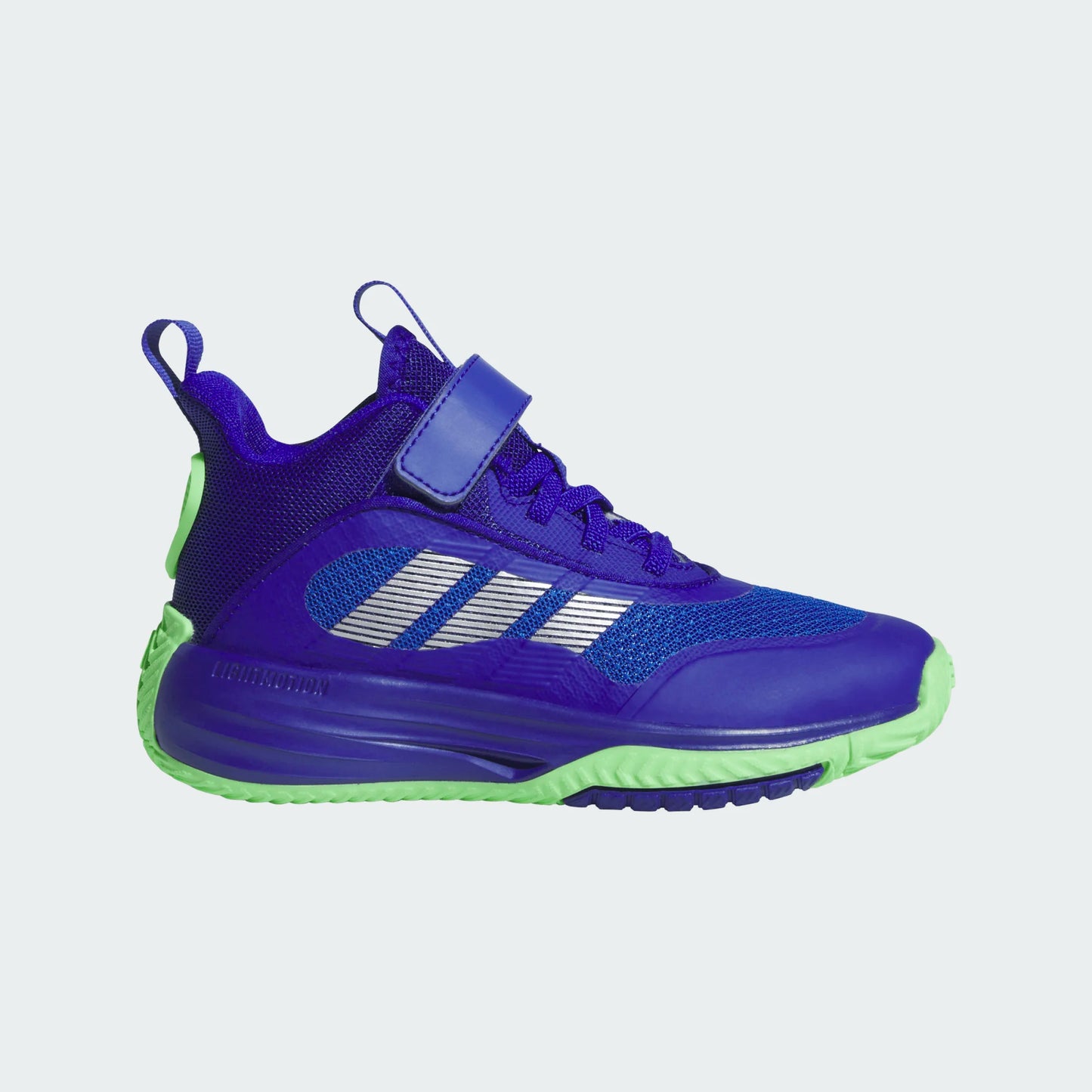 Espadrilles Ownthegame 3.0K - Adidas bleu violet et vert clair, chaussure enfant montante avec détails en mesh et scratch, vue de côté.