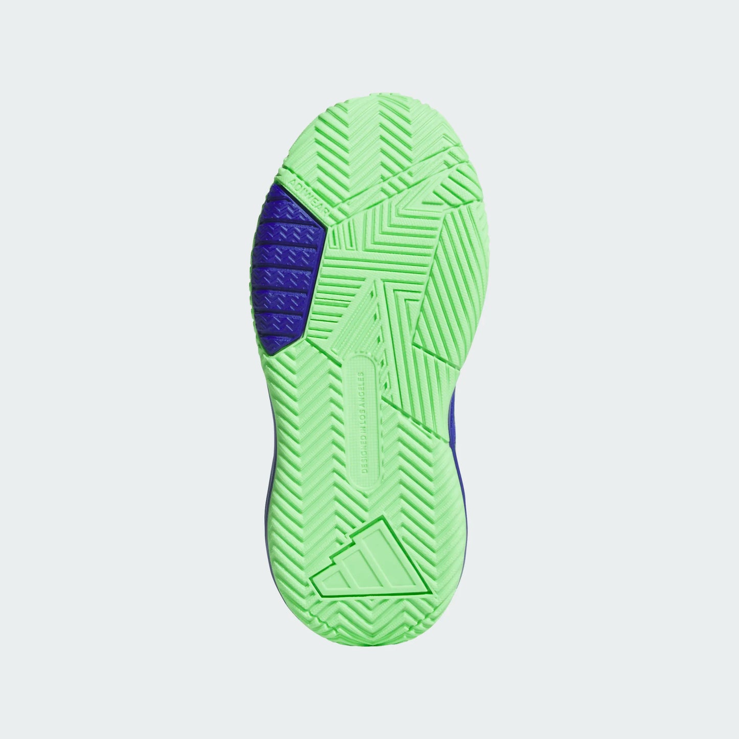 Semelle antidérapante vert clair et bleu vue de dessous des Espadrilles Ownthegame 3.0K - Adidas pour enfant.