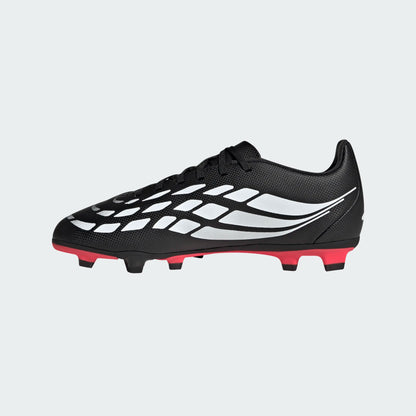 Chaussures de soccer Predator Club FG - Adidas noir et blanc avec semelle rouge, pour enfant, vue de profil latérale gauche.