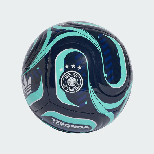 Ballon Trionda Germany Away Club - Adidas bleu marine et turquoise, motif abstrait, vue détaillée du ballon de football.