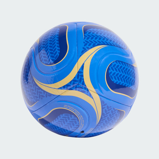 Ballon de soccer Italy Home Club - Adidas bleu avec motifs jaunes en forme de vague, vue de face.