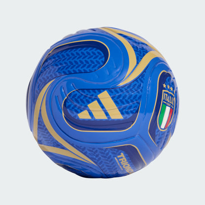 Mini ballon de soccer Trionda Italy Home - Adidas bleu avec motifs dorés et écusson Italie, vue de face.