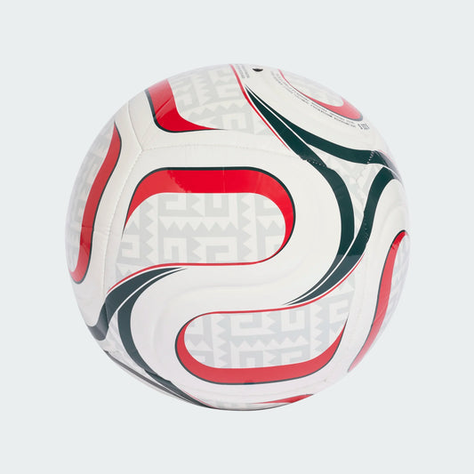 Ballon de football blanc avec motifs rouges et verts, Ballon Trionda Mexico Away Club - Adidas, vue détaillée.