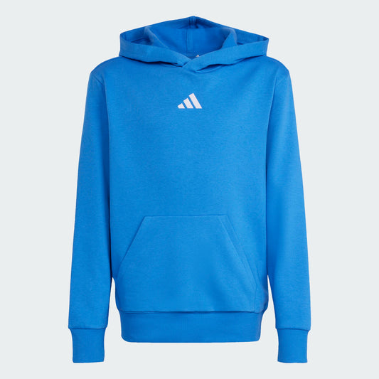 Hoodie Essentials - Adidas bleu vif en coton et polyester recyclé, vue avant, image carrée 2000x2000 pixels.