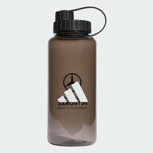 Bouteille Mercedes Amg Petronas Formula 1 TEAM - Adidas transparente grise avec bouchon noir, vue de face