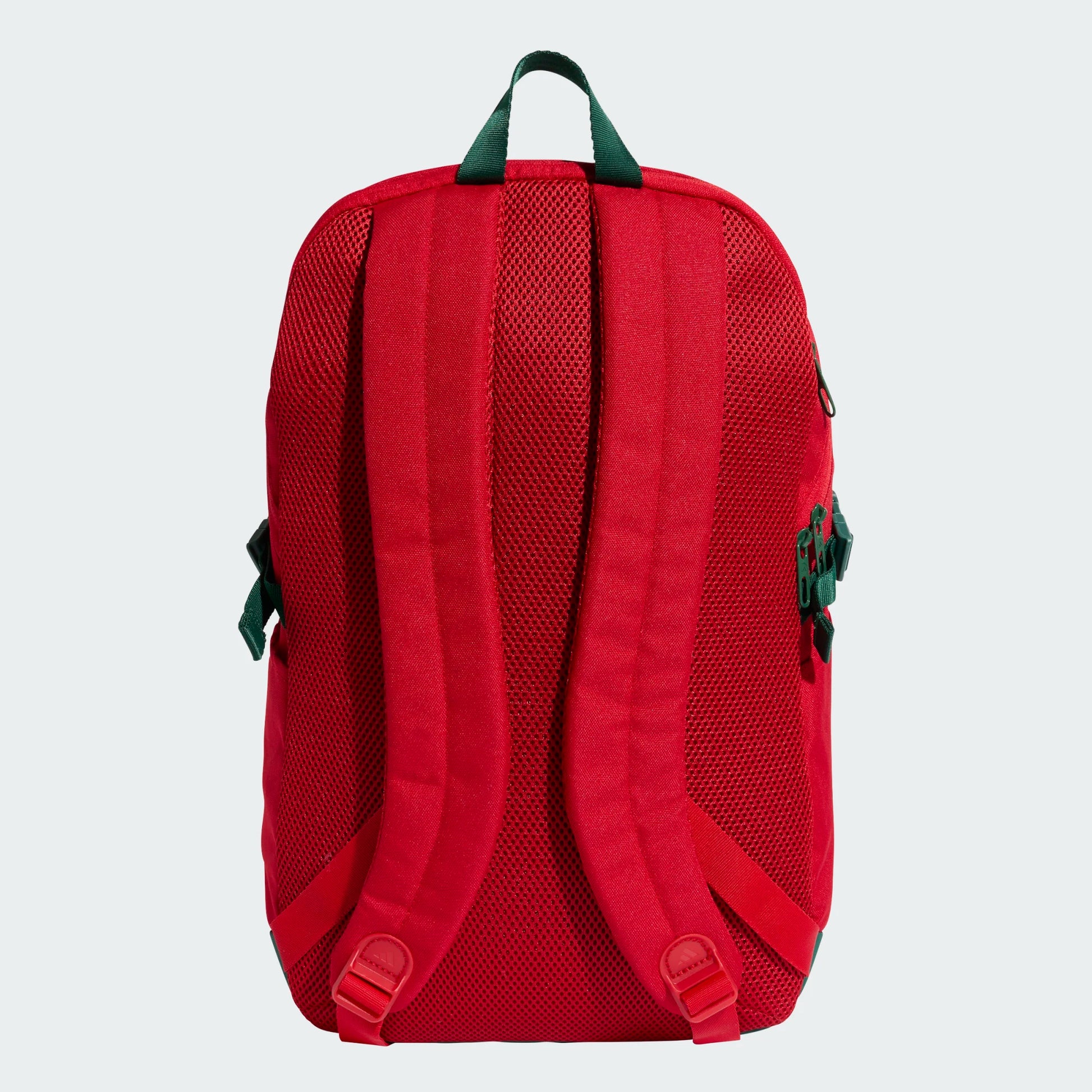 Sac à dos ADIDAS APWR - Adidas rouge avec bretelles rembourrées, vue de dos, tissu mesh respirant, style sportif.