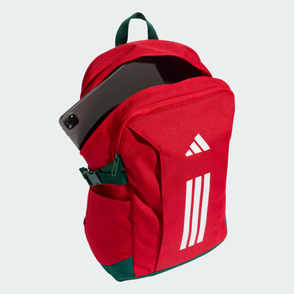 Sac à dos ADIDAS APWR - Adidas rouge et vert en polyester, style sport, vue de côté avec tablette insérée.