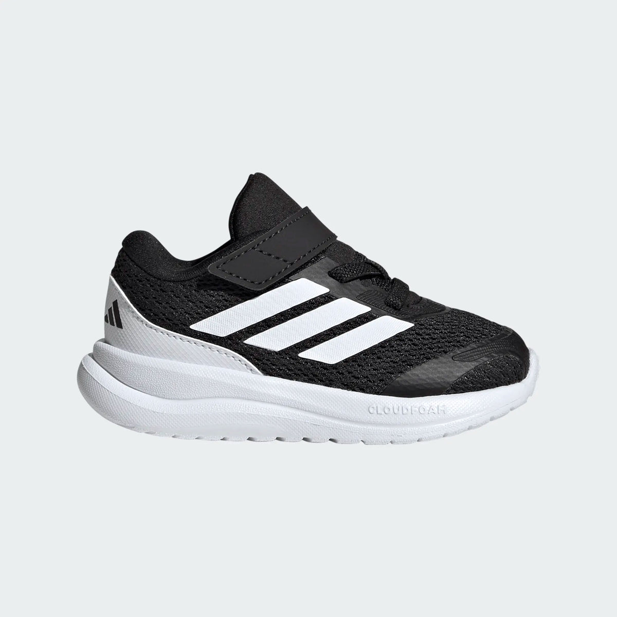 Espadrilles Runfalcon 6 EL - Adidas noires et blanches à fermeture autoagrippante et semelle blanche vue de profil style sportif enfant