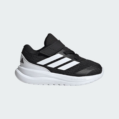 Espadrilles Runfalcon 6 EL - Adidas noires et blanches à fermeture autoagrippante et semelle blanche vue de profil style sportif enfant