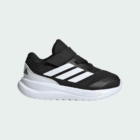 Espadrilles Runfalcon 6 EL - Adidas noires et blanches à fermeture autoagrippante et semelle blanche vue de profil style sportif enfant