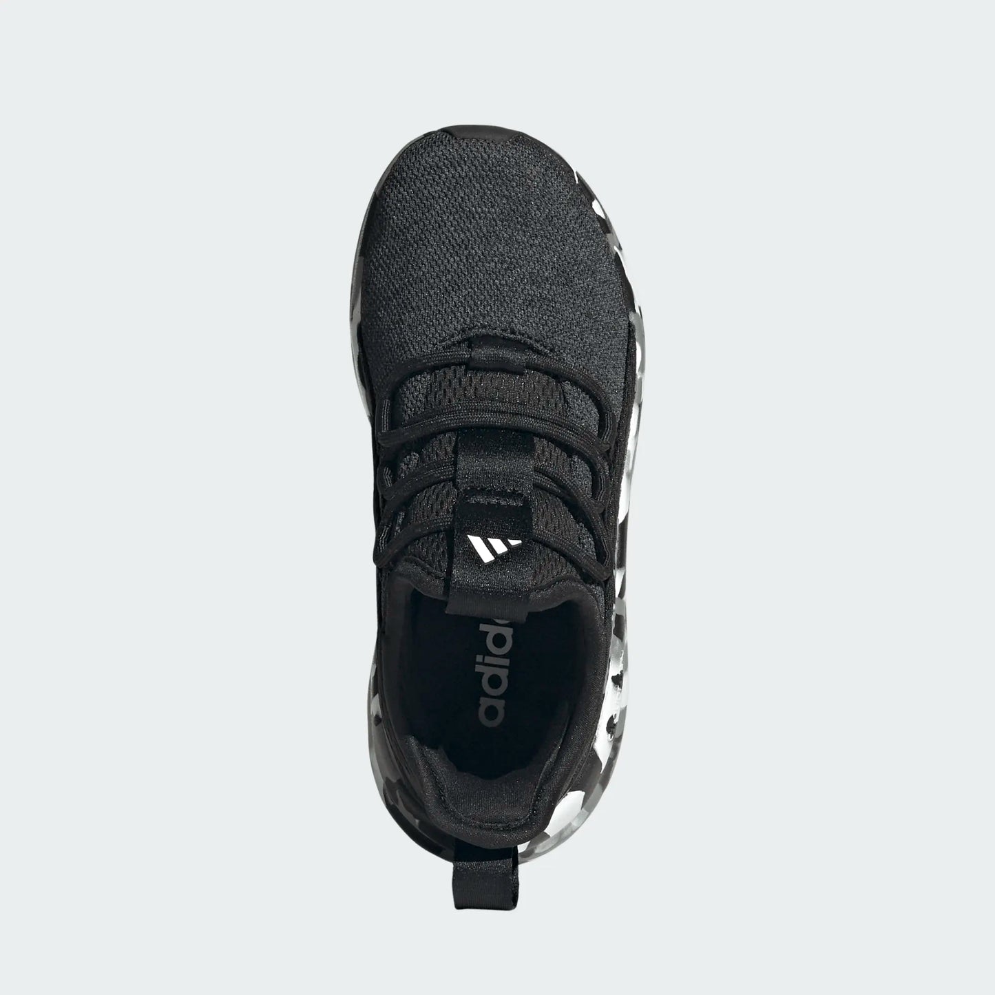 Espadrilles Lite Racer Adapt 8.0 K - Adidas, chaussures enfant noires avec semelle blanche et noire camouflage, vue de dessus en textile respirant.