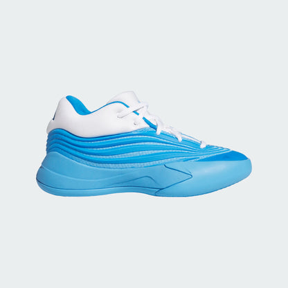 Espadrilles DAME X - Adidas bleu clair et blanc en matière synthétique, style basket, vue latérale droite.