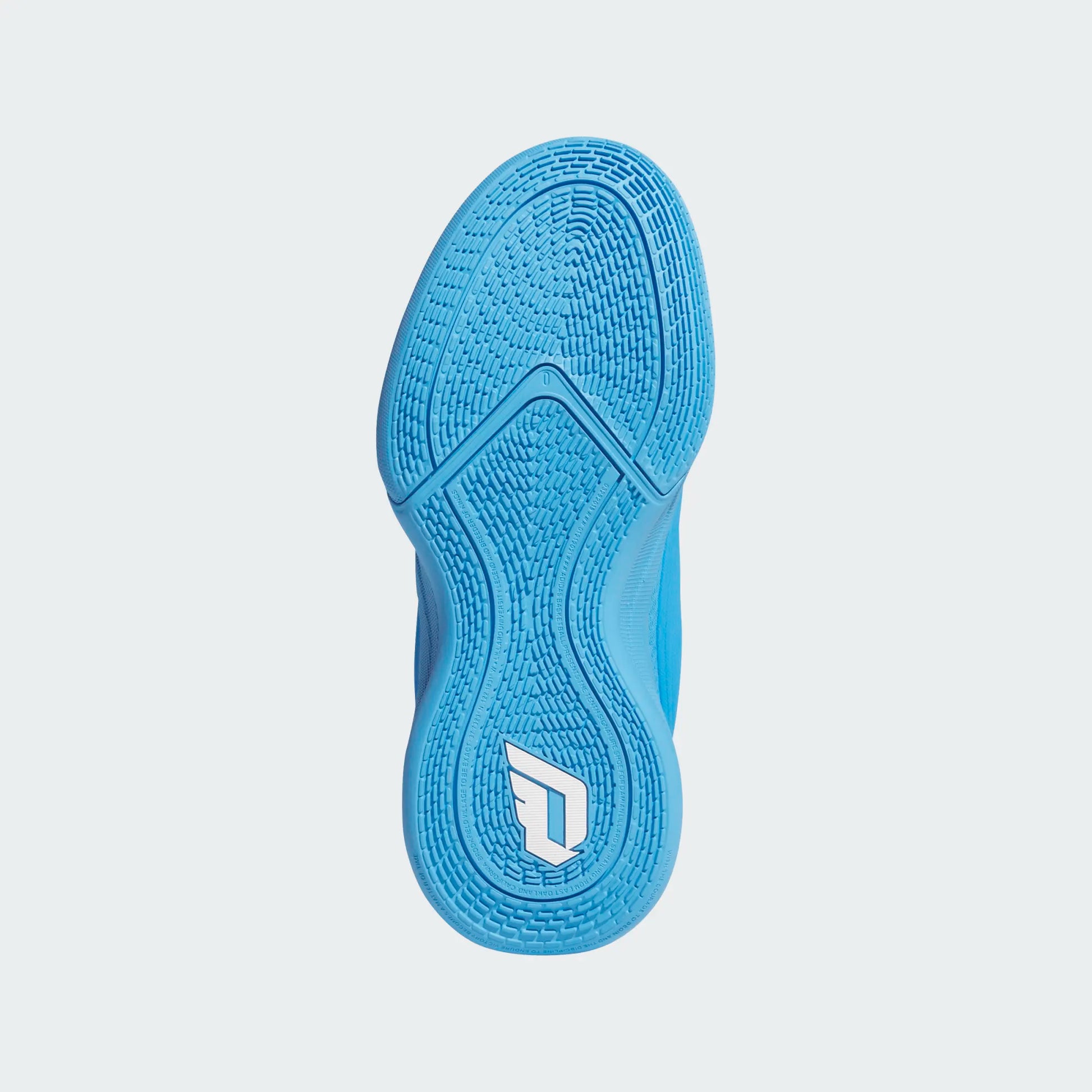 Semelle antidérapante bleue claire vue de dessous des Espadrilles DAME X - Adidas, style sportif unisexe.