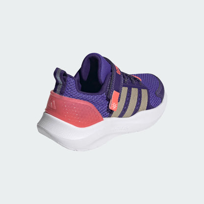 Espadrilles Lightorama - Adidas pour enfant en mesh violet avec détails corail et bandes beige, vue arrière angle droit.