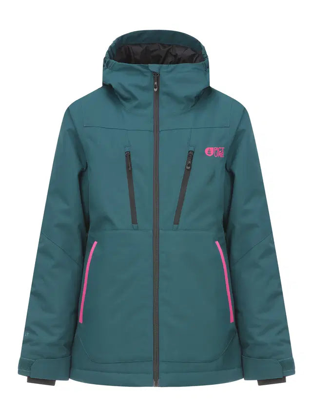 Manteau d'hiver Miniakin - Picture vert canard à capuche avec fermetures roses pour enfant vue de face