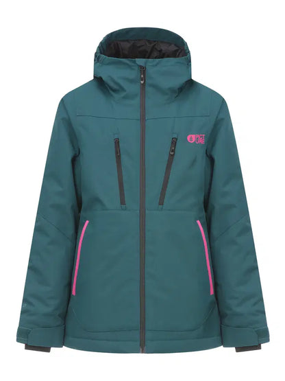 Manteau d'hiver Miniakin - Picture vert canard à capuche avec fermetures roses pour enfant vue de face