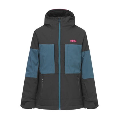 Manteau d'hiver Tissera - Picture noir et bleu à capuche avec poches zippées vue de face