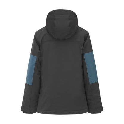 Manteau d'hiver Tissera - Picture noir avec empiècements bleus sur les manches, vue de dos