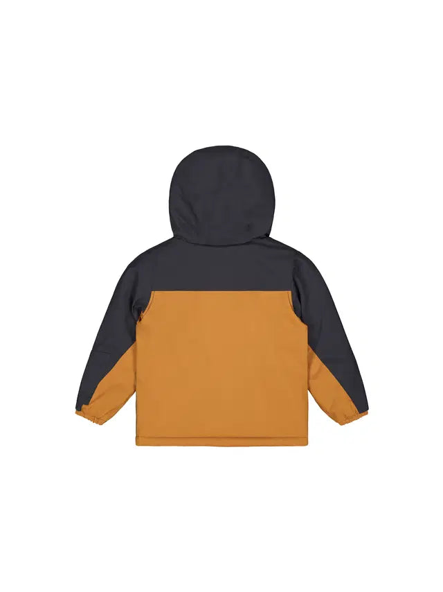 Manteau d'hiver Snowy - Picture noir et orange à capuche pour enfant vue de dos