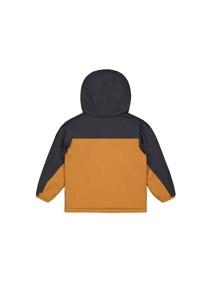Manteau d'hiver Snowy - Picture noir et orange à capuche pour enfant vue de dos