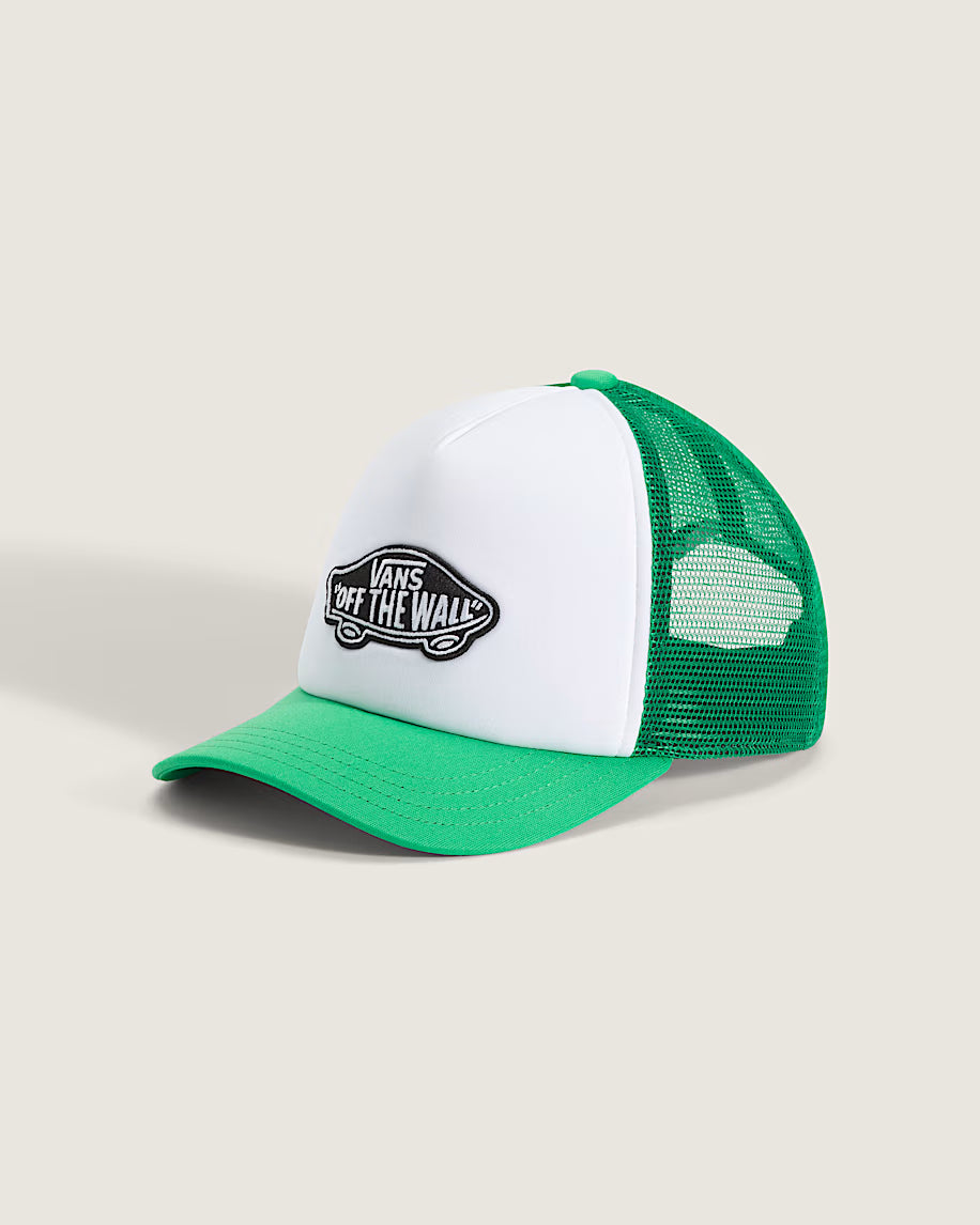 Casquette - Vans verte et blanche en maille filet, style trucker, vue de côté, pour enfant.