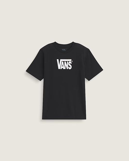 T-Shirt Stretch Logo - Vans noir avec logo blanc imprimé, coton, style classique, vue de face sur fond clair.