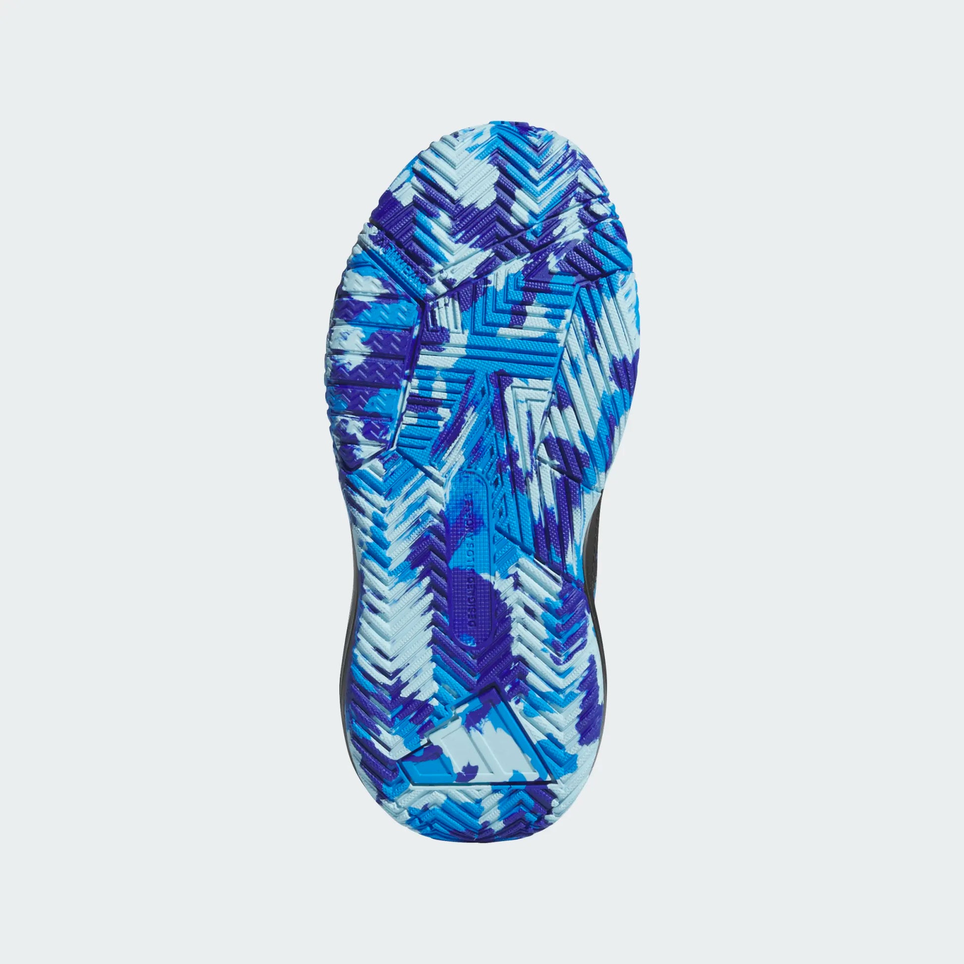 Semelle extérieure multicolore bleue et violette avec motifs texturés, vue détaillée de dessous des Espadrilles Ownthegame 3.0K - Adidas.