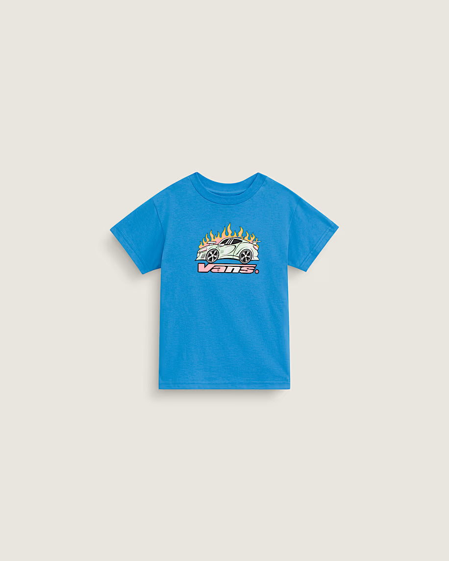 T-Shirt Formula V66 - Vans bleu en coton avec motif voiture enflammée et logo, pour enfant, vue de face.