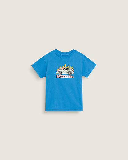 T-Shirt Formula V66 - Vans bleu en coton avec motif voiture enflammée et logo, pour enfant, vue de face.