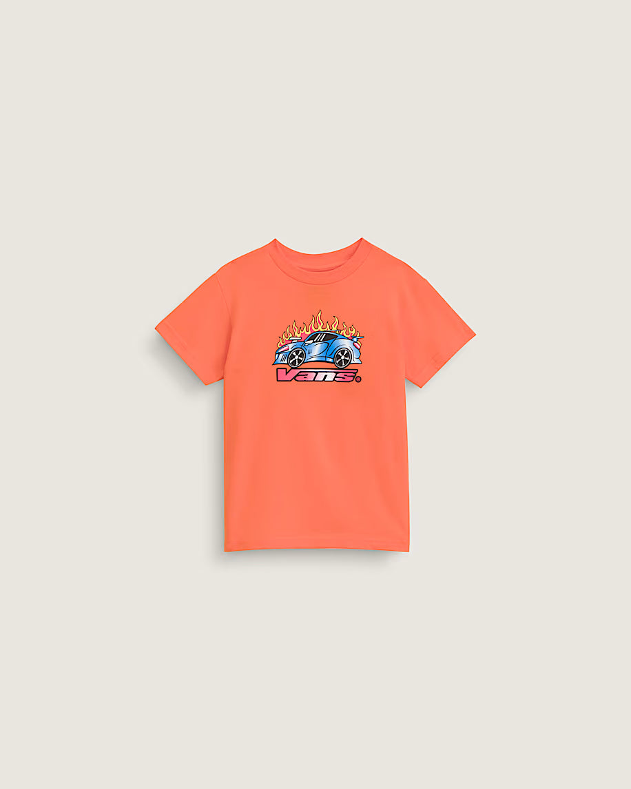 T-Shirt Formula V66 - Vans orange en coton avec imprimé voiture bleue en flammes, pour enfant, vue de face