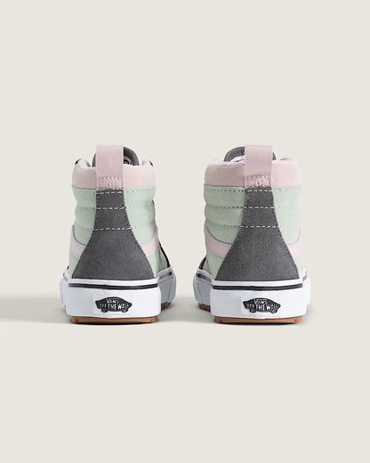 Bottilons Mi-Saison Sk8-Hi Isolé - Vans en toile gris anthracite rose pâle et vert menthe vue de dos