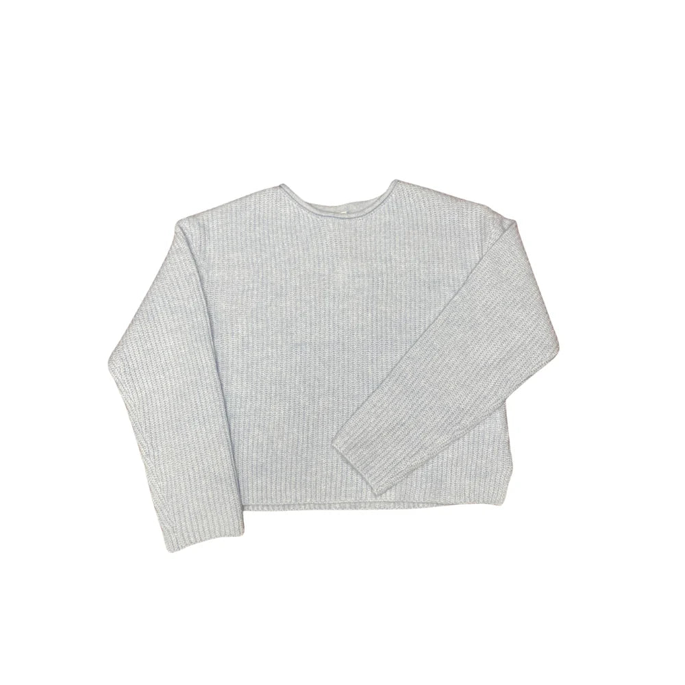 Chandail - Mandarine & Co gris clair en tricot côtelé, manches longues, coupe droite, pour enfant, vue de face à plat.