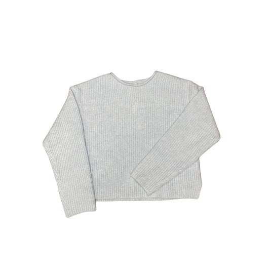 Chandail - Mandarine & Co gris clair en tricot côtelé, manches longues, coupe droite, pour enfant, vue de face à plat.