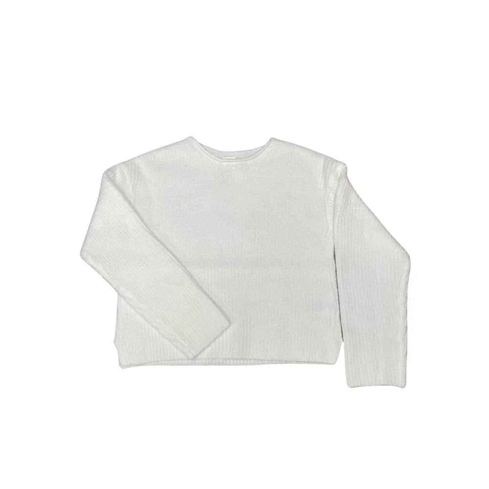 Chandail - Mandarine & Co blanc en maille légère avec manches longues, pour enfant, vue de face sur fond blanc.