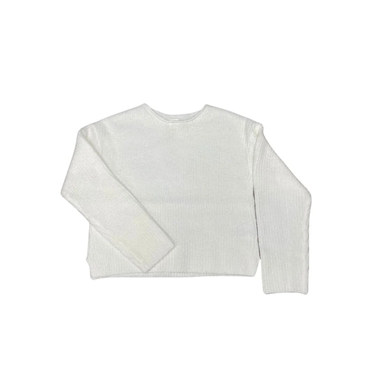 Chandail - Mandarine & Co blanc en maille légère avec manches longues, pour enfant, vue de face sur fond blanc.