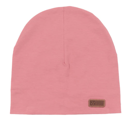 Tuque Mi-Saison - Nanö rose en coton, style simple unisexe, vue de face avec détail logo en cuir.