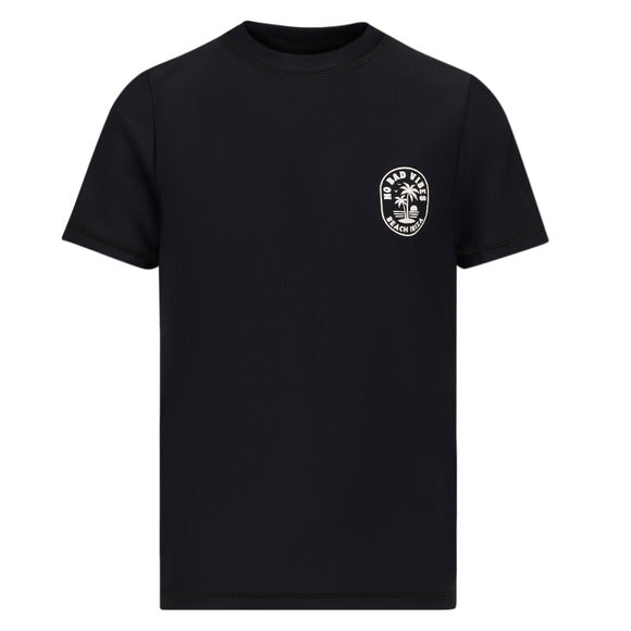 Chandail U.V - Northcoast noir à manches courtes en nylon et spandex pour enfant, vue de face avec logo blanc poitrine.